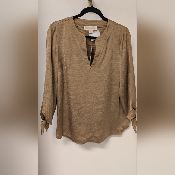 Michael Kors Tan Blouse with V-Neck - Picture 1 of 3